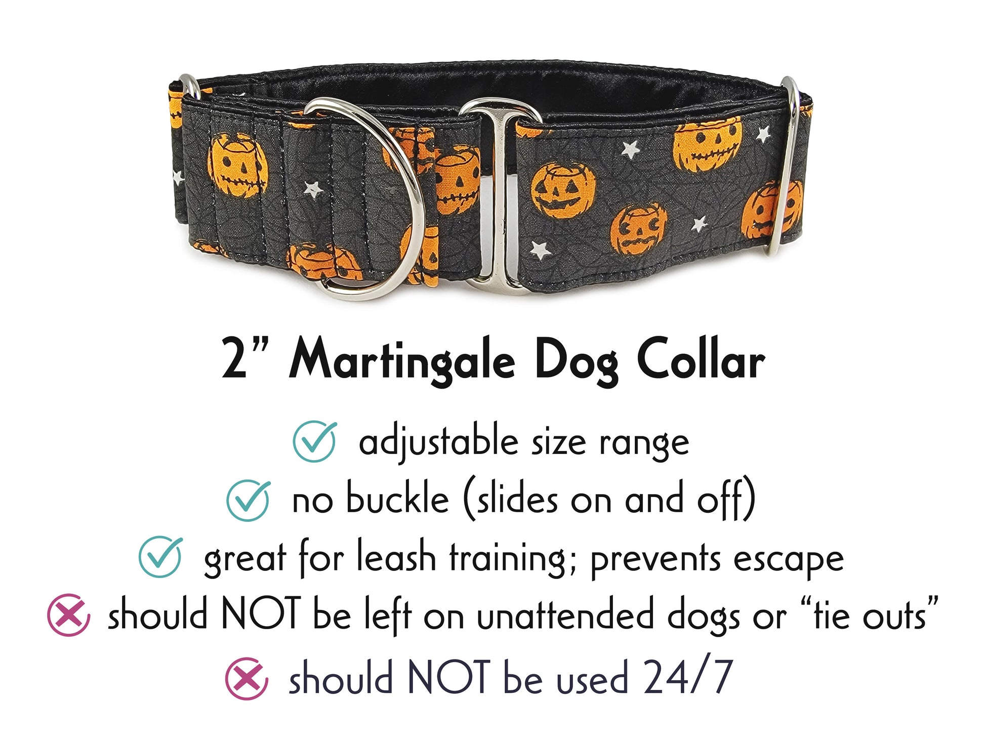 2 Inch Wide Halloween Pumpkins Martingale Dog Collar by The Hound Haberdashery