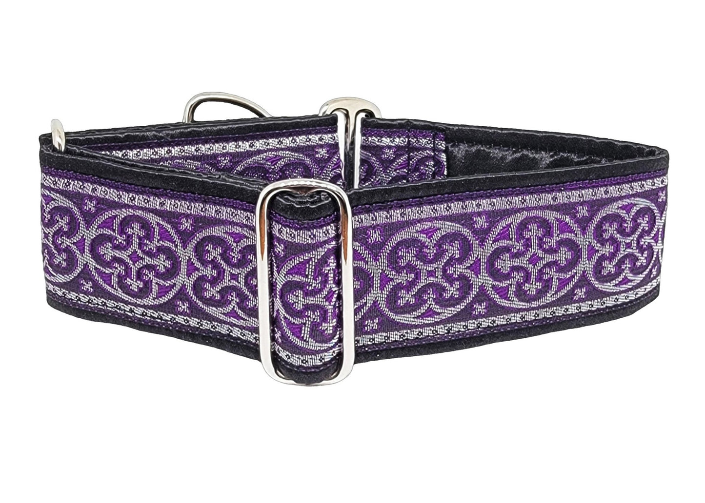 2 Inch Wide Purple, Silver Celtic Cross Dog Collar by The Hound Haberdashery