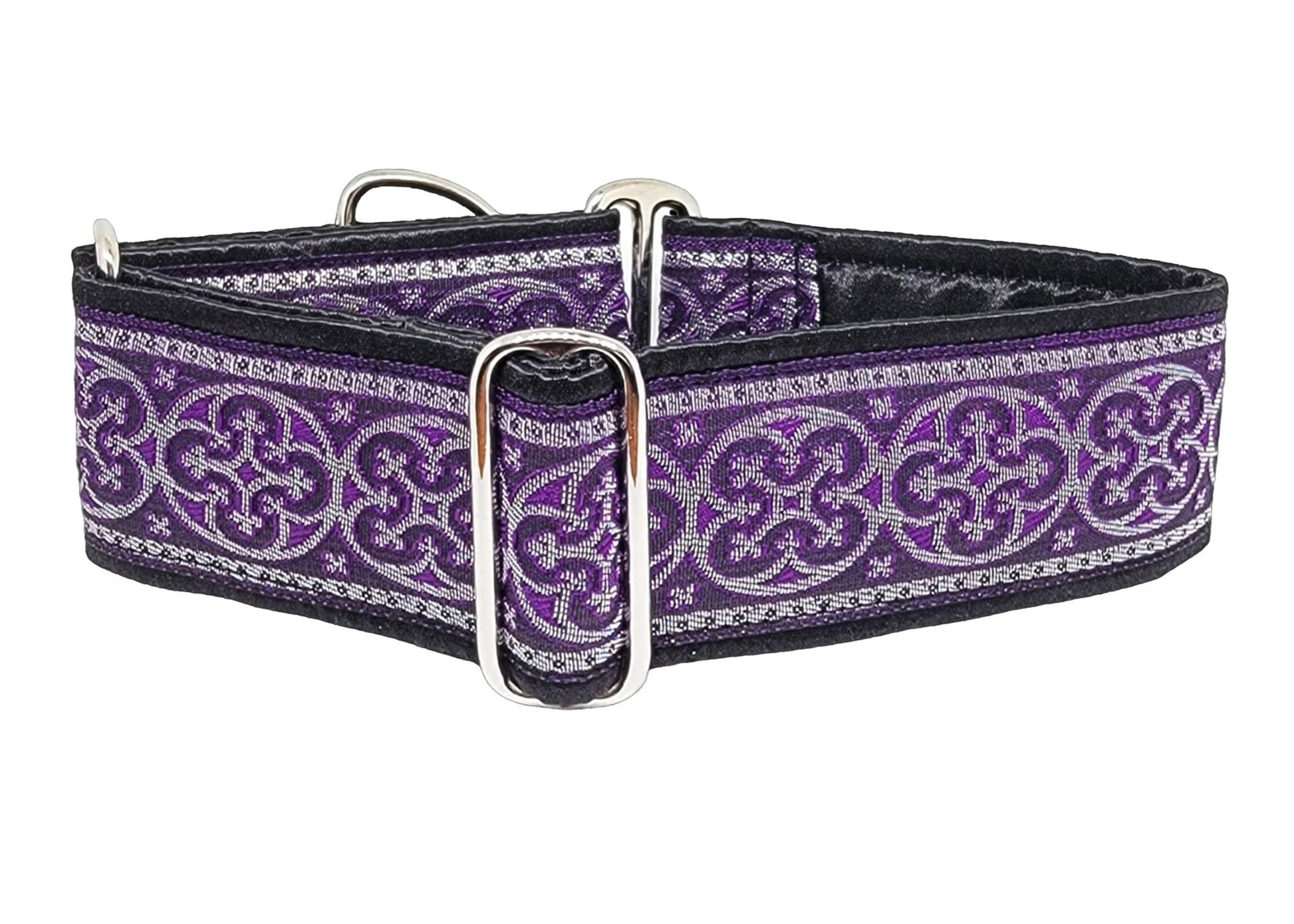 2 Inch Wide Purple, Silver Celtic Cross Dog Collar by The Hound Haberdashery