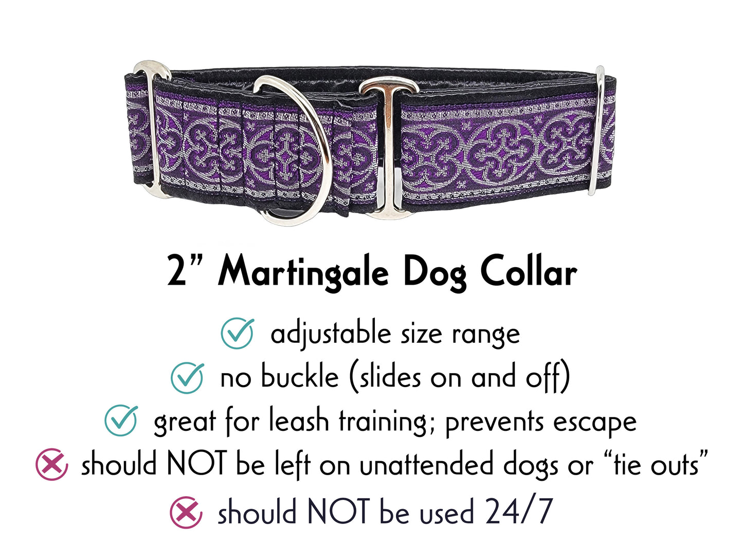 2 Inch Wide Purple, Silver Celtic Cross Martingale Dog Collar by The Hound Haberdashery