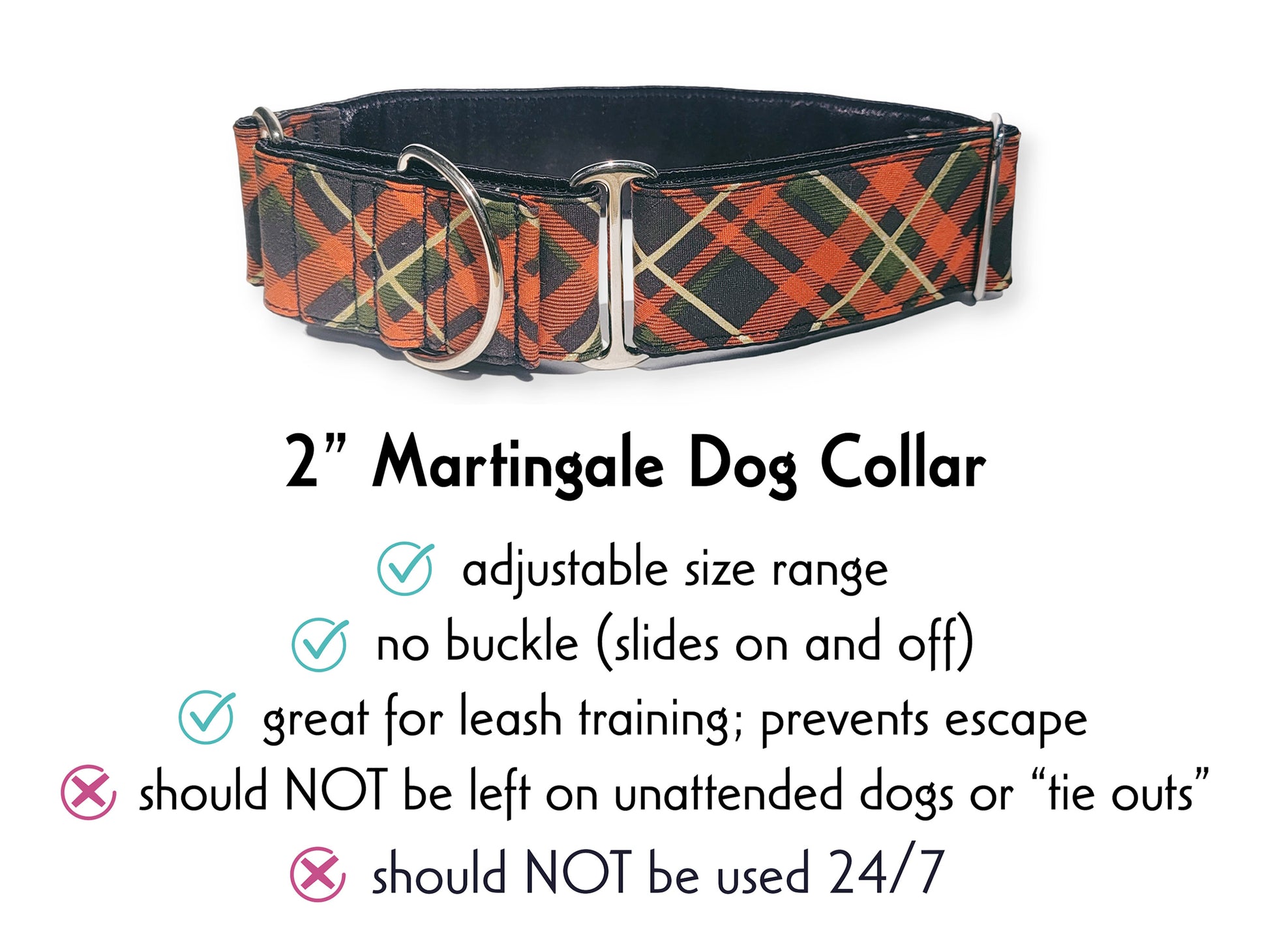 2 Inch Wide Fall Plaid Martingale Dog Collar by The Hound Haberdashery