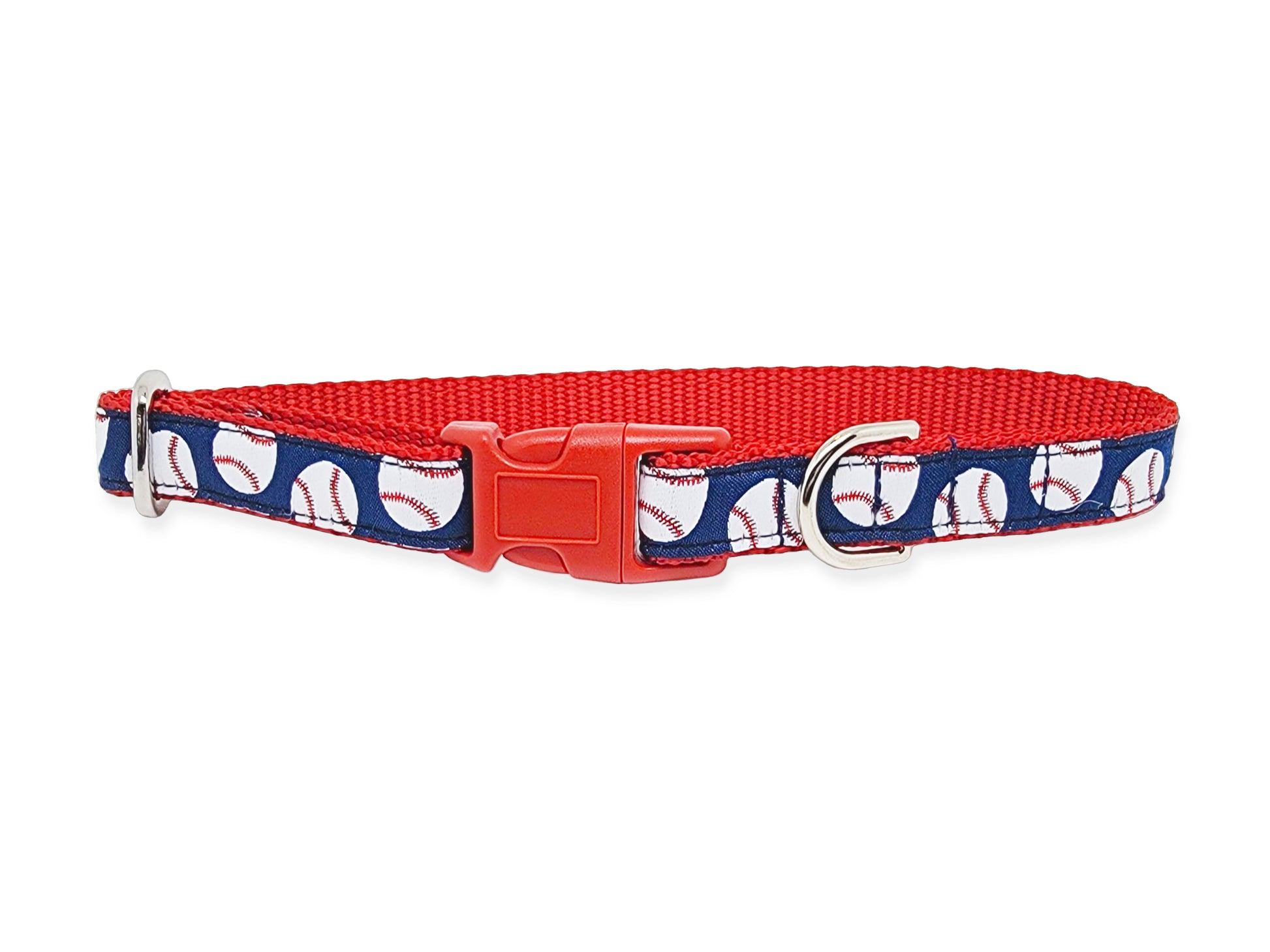 3/4 Inch Baseballs Dog Tag Collar with Buckle by The Hound Haberdashery