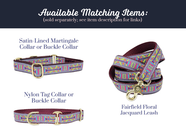 Fairfield Floral Jacquard in Mauve - Martingale Dog Collar or Buckle Dog Collar - 1" Width