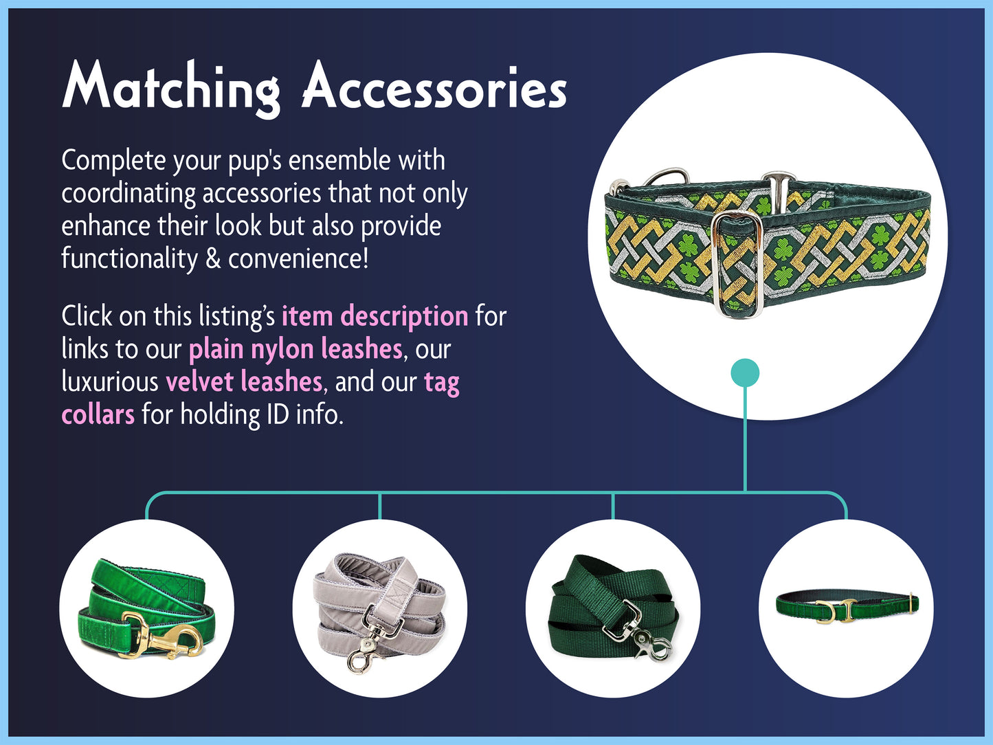 Matching Accessories for the 2 Inch Wide Shamrock Limerick Dog Collar by The Hound Haberdashery