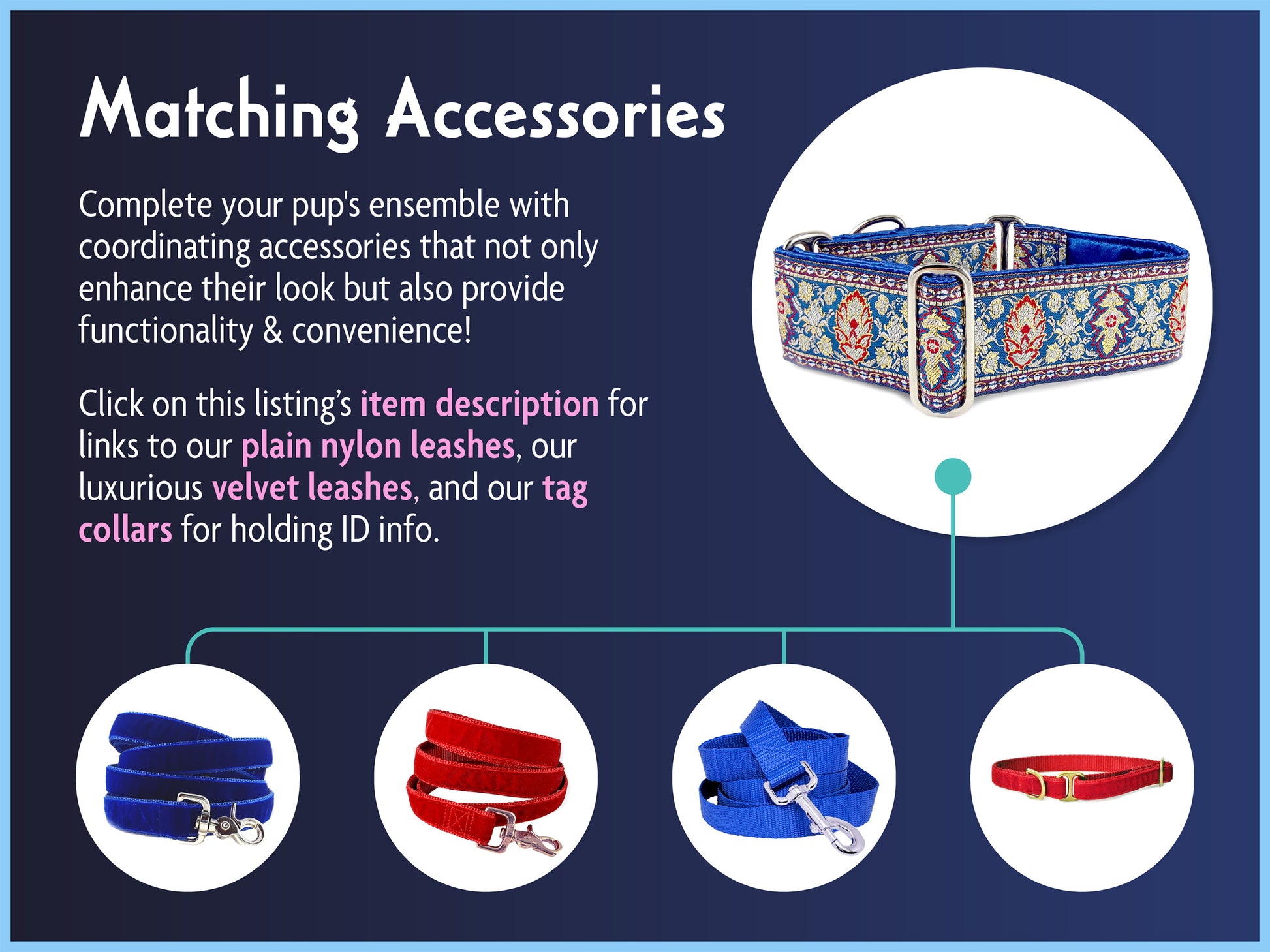 Matching Accessories for the 2 Inch Wide Regensburg Dog Collar by The Hound Haberdashery