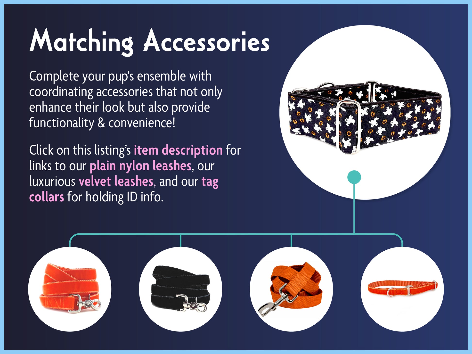 Matching Accessories for the Ghosts & Pumpkins Halloween Dog Collar by The Hound Haberdashery