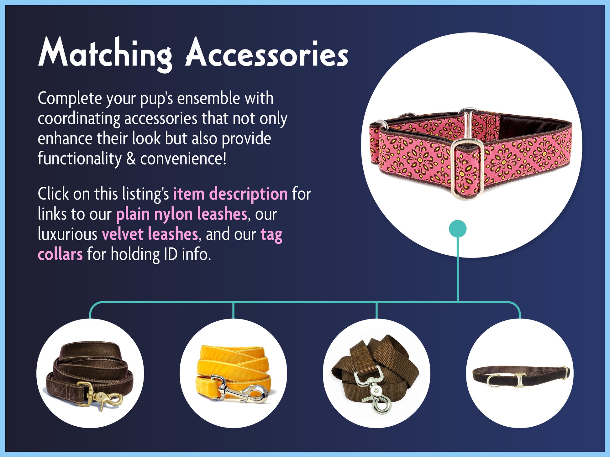 Matching Accessories for the 1.5 Inch Wide Salmon Capri Dog Collar by The Hound Haberdashery