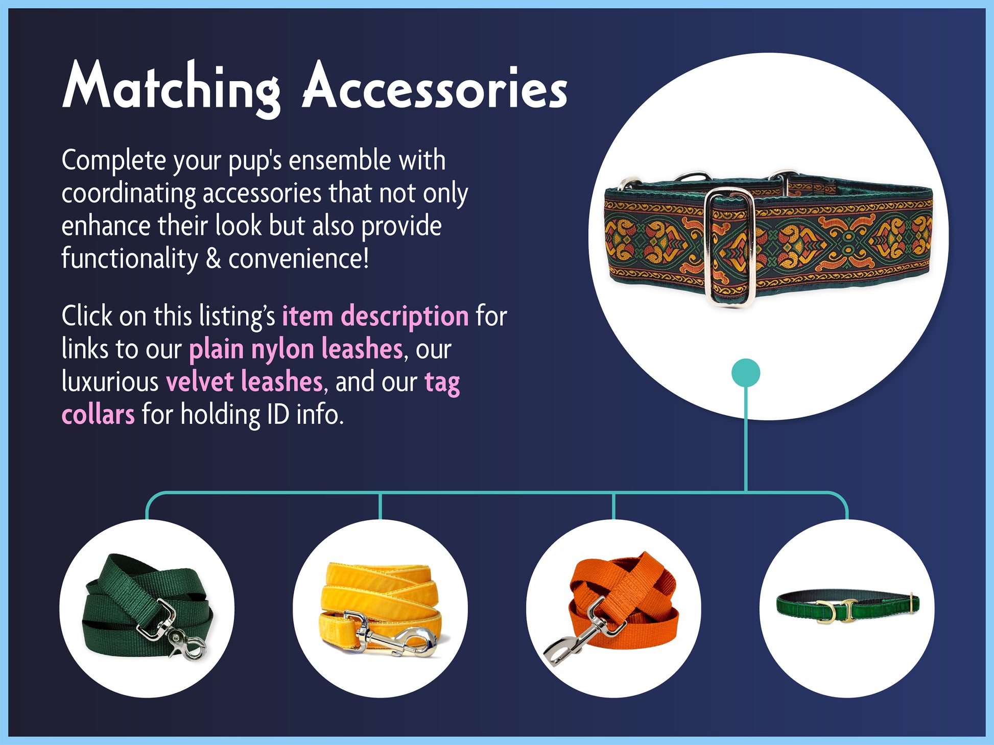 Matching Accessories for the 2 Inch Wide Autumn Renaissance Dog Collar by The Hound Haberdashery