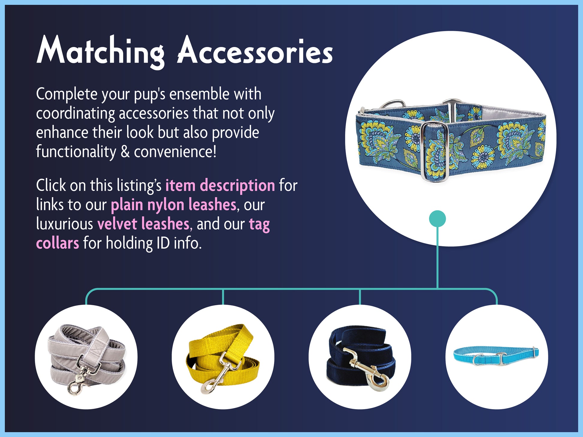 Matching Accessories for the 2 Inch Wide Kensington Dog Collar by The Hound Haberdashery