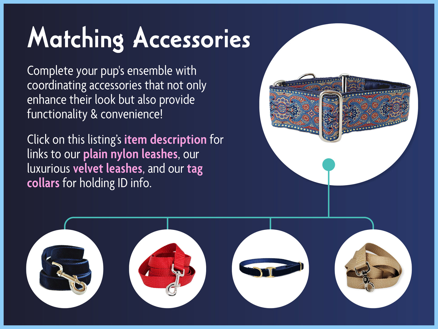 Matching Accessories for the 2 Inch Wide Americana Marseilles Dog Collar by The Hound Haberdashery
