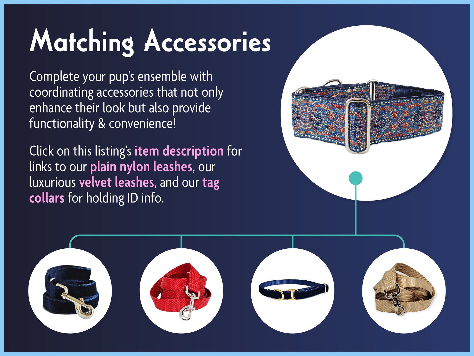 Matching Accessories for the 2 Inch Wide Americana Marseilles Dog Collar by The Hound Haberdashery