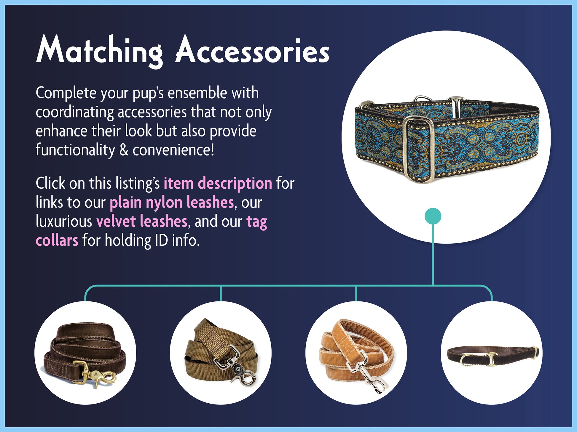 Matching Accessories for the 2 Inch Wide Espresso Marseilles Dog Collar by The Hound Haberdashery