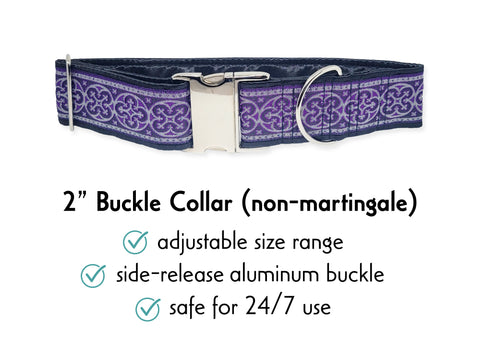 Premade & Ready to Ship: 2" Wide Purple Celtic Cross Buckle Dog Collar (Size XL, Nickel-Plated, Aluminum Buckle)