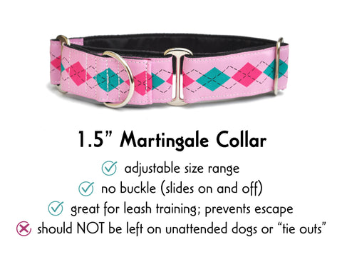 Premade & Ready to Ship: 1.5" Pink Geometric Martingale Collar (Size LARGE, Nickel-Plated)