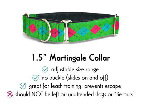 Premade & Ready to Ship: 1.5" Green Argyle Martingale Collar (Size MEDIUM, Nickel-Plated)