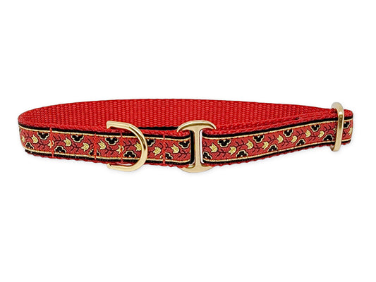 3/4 Inch Red, Gold Stratford Floral Dog Tag Collar by The Hound Haberdashery