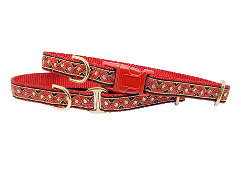 Tag Collar - Stratford in Red & Metallic Gold - 3/4 Inch Width