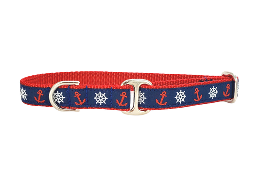 3/4 Inch Nautical Anchors Dog Tag Collar by The Hound Haberdashery
