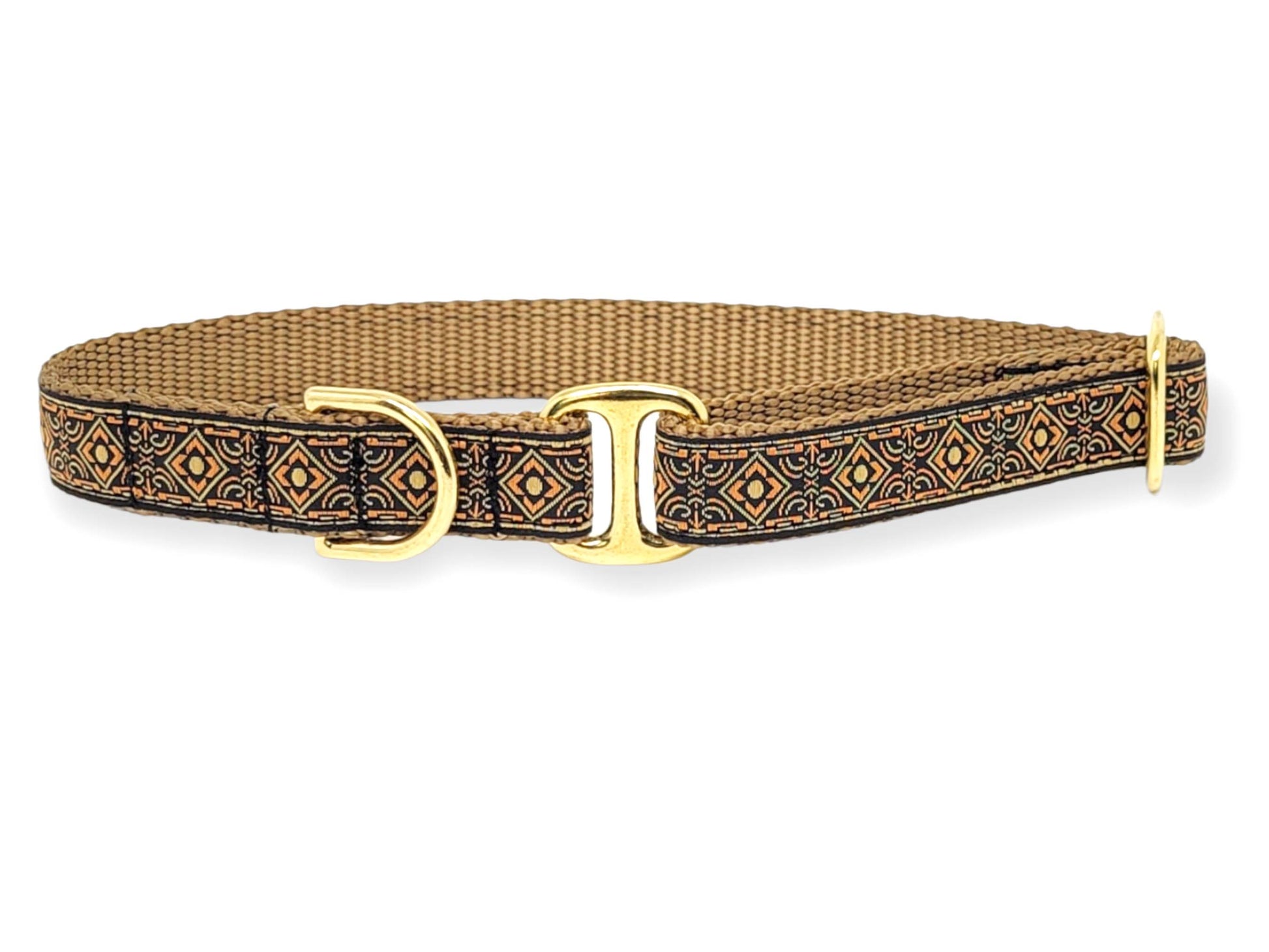 3/4 Inch Tan Diamonds Dog Tag Collar by The Hound Haberdashery