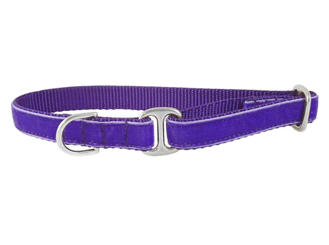 Premade & Ready to Ship: Tag Collar - 3/4" Wide - Purple Velvet (Size Small, Nickel-Plated with D-ring)