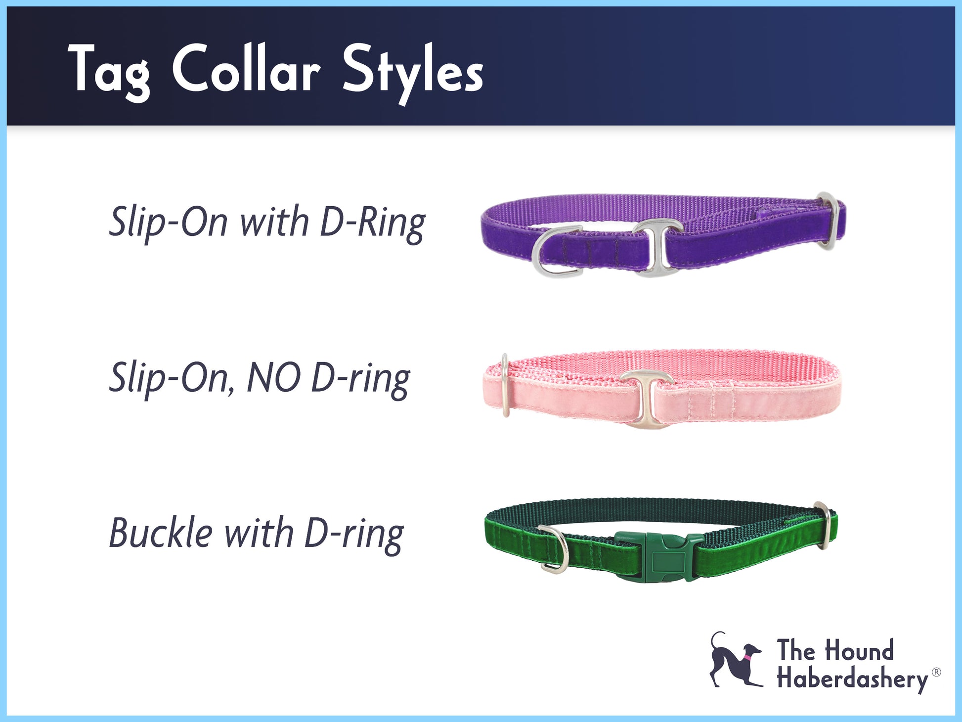 Dog Tag Collar Styles offered by The Hound Haberdashery