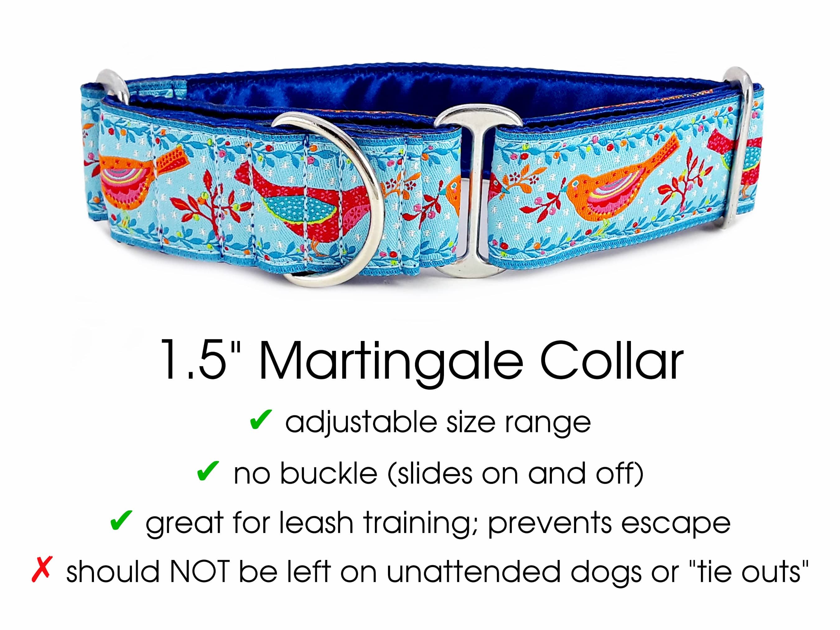 The Hound Haberdashery Collar Birds of a Feather Jacquard in Blue - Martingale Dog Collar or Buckle Dog Collar - 1.5" Width