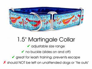 The Hound Haberdashery Collar Birds of a Feather Jacquard in Blue - Martingale Dog Collar or Buckle Dog Collar - 1.5" Width