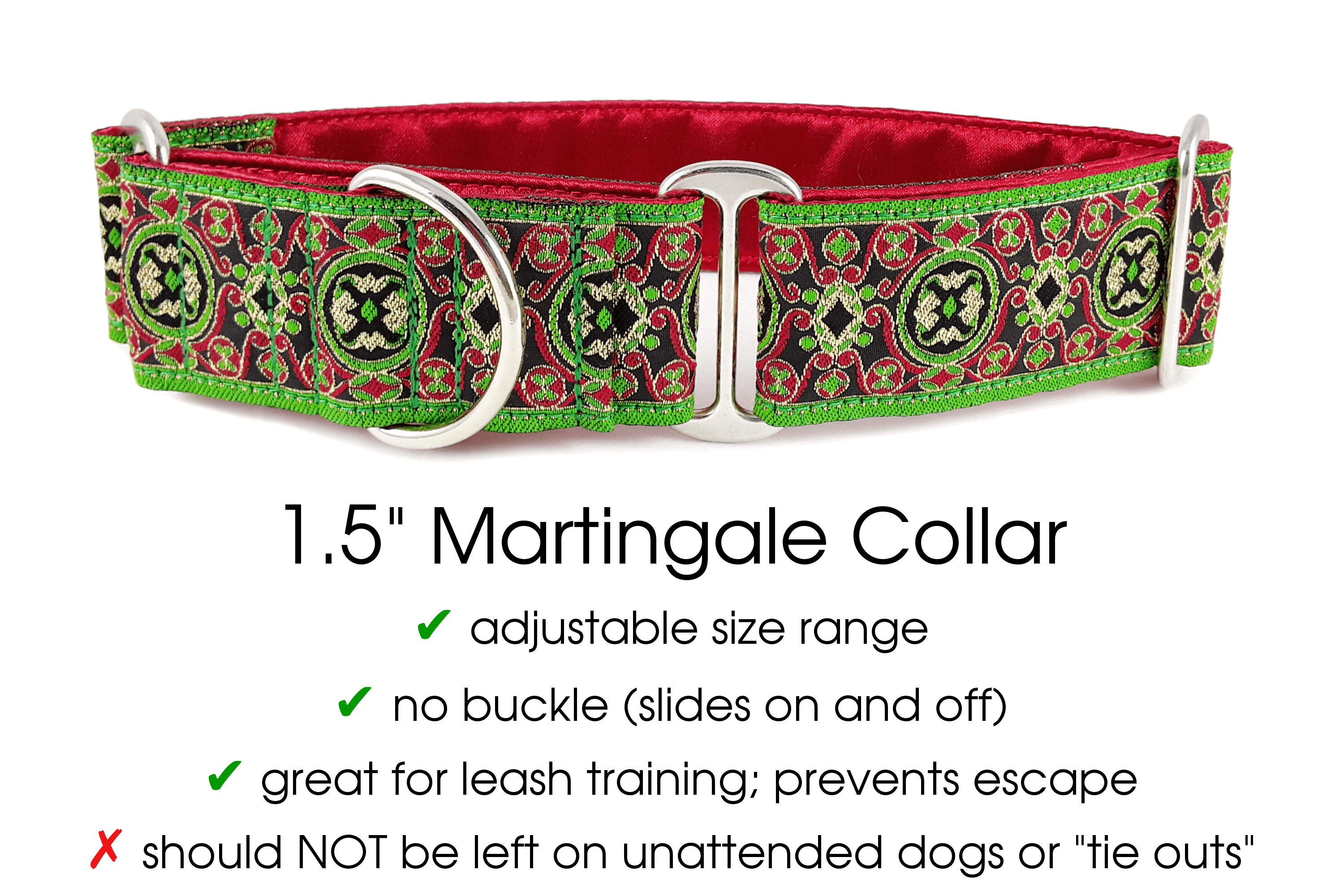 Renaissance Christmas - Martingale Dog Collar or Buckle Dog Collar - 1.5" Width - The Hound Haberdashery
