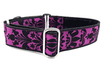 Load image into Gallery viewer, Lyons Damask in Fuchsia and Black - Martingale Dog Collar or Buckle Dog Collar - 1.5&quot; Width - The Hound Haberdashery
