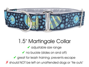 The Hound Haberdashery Collar Seashells - Martingale Dog Collar or Buckle Dog Collar - 1.5" Width