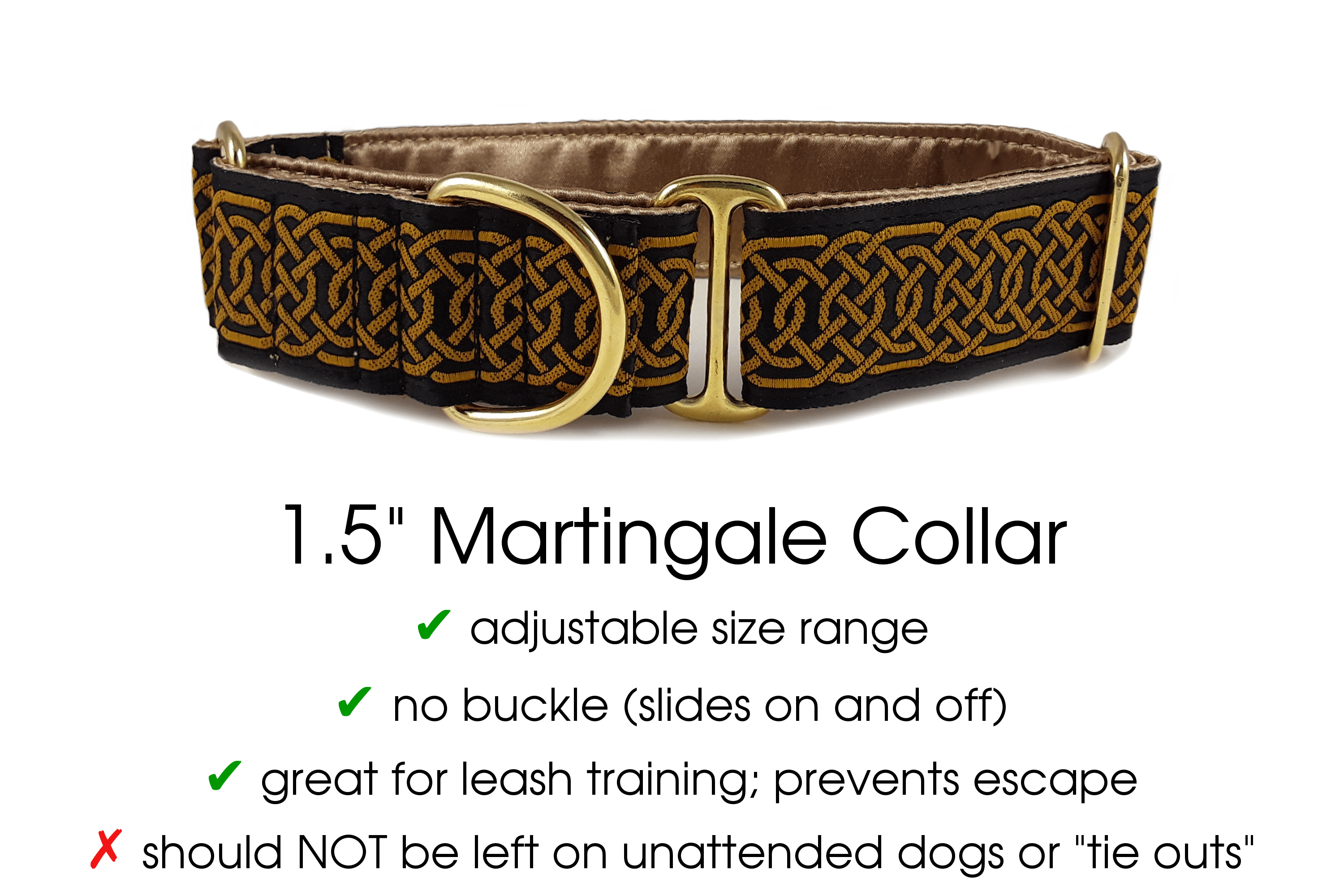 Wexford Jacquard in Gold & Black - Martingale Dog Collar or Buckle Dog Collar - 1.5" Width - The Hound Haberdashery