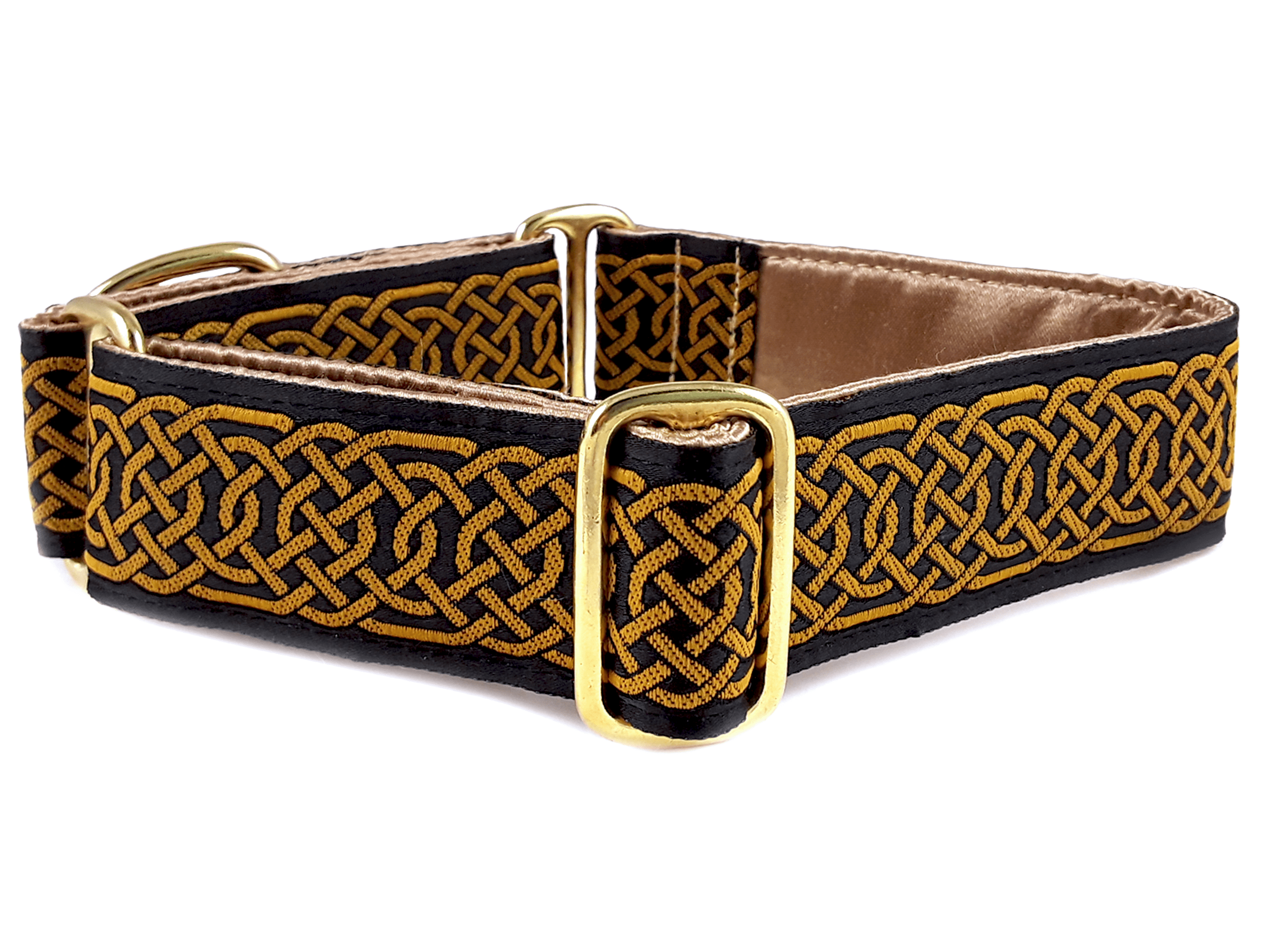The Hound Haberdashery Collar Wexford Jacquard in Gold & Black - Martingale Dog Collar or Buckle Dog Collar - 1.5" Width