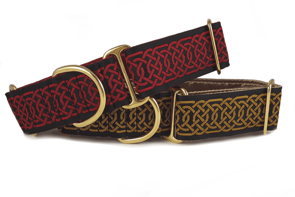 Wexford Jacquard in Gold & Black - Martingale Dog Collar or Buckle Dog Collar - 1.5" Width - The Hound Haberdashery