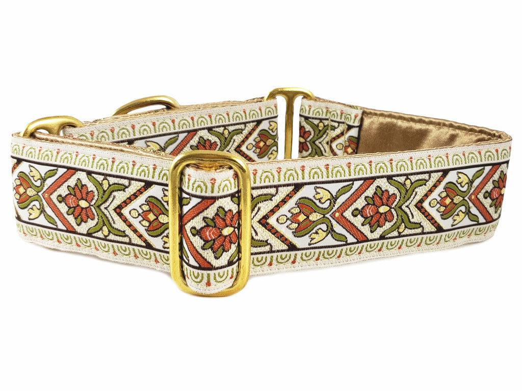 The Hound Haberdashery Collar Bavaria Jacquard in Beige & Gold - Martingale Dog Collar or Buckle Dog Collar - 1.5" Width