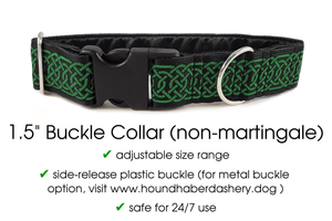 Wexford Jacquard in Green & Black - Martingale Dog Collar or Buckle Dog Collar - 1.5" Width - The Hound Haberdashery