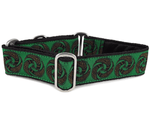 Load image into Gallery viewer, Celtic Ravens in Green - Martingale Dog Collar or Buckle Dog Collar - 1.5&quot; Width - The Hound Haberdashery
