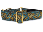 Load image into Gallery viewer, The Hound Haberdashery Collar Nobility in Brown &amp; Turquoise - Martingale Dog Collar or Buckle Dog Collar - 1.5&quot; Width
