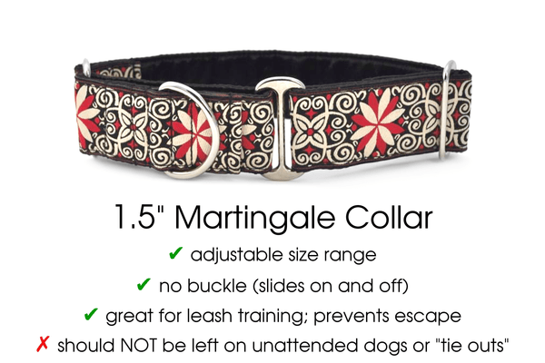 Arabesque Jacquard in Red & White - Martingale Dog Collar or Buckle Dog Collar - 1.5" Width - The Hound Haberdashery