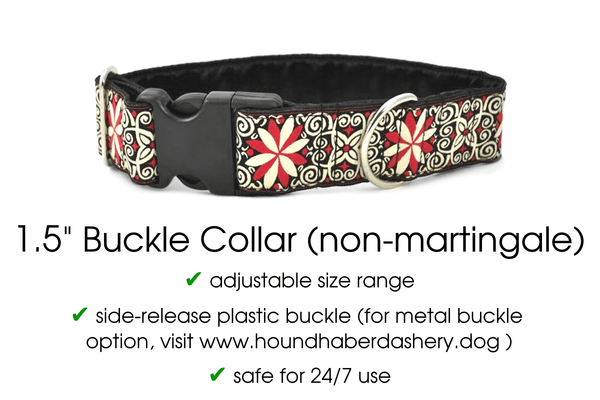 Arabesque Jacquard in Red & White - Martingale Dog Collar or Buckle Dog Collar - 1.5" Width - The Hound Haberdashery