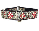 Load image into Gallery viewer, Arabesque Jacquard in Red &amp; White - Martingale Dog Collar or Buckle Dog Collar - 1.5&quot; Width - The Hound Haberdashery

