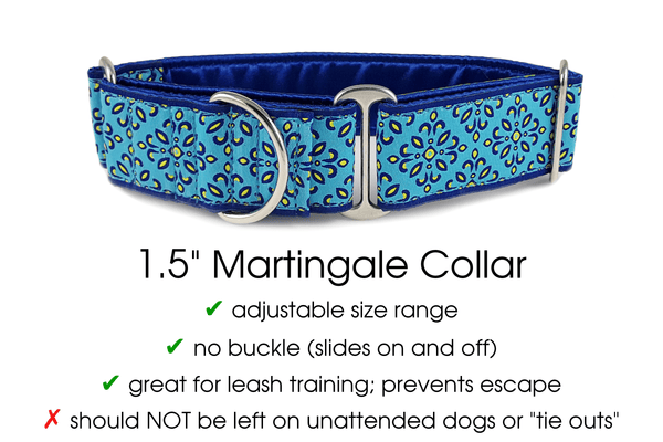 Capri in Blue - Martingale Dog Collar or Buckle Dog Collar - 1.5" Width - The Hound Haberdashery
