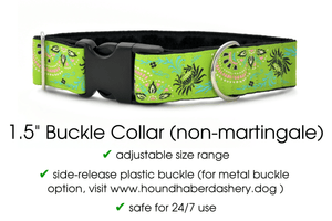 Flower Burst in Lime Green - Martingale Dog Collar or Buckle Dog Collar - 1.5" Width - The Hound Haberdashery