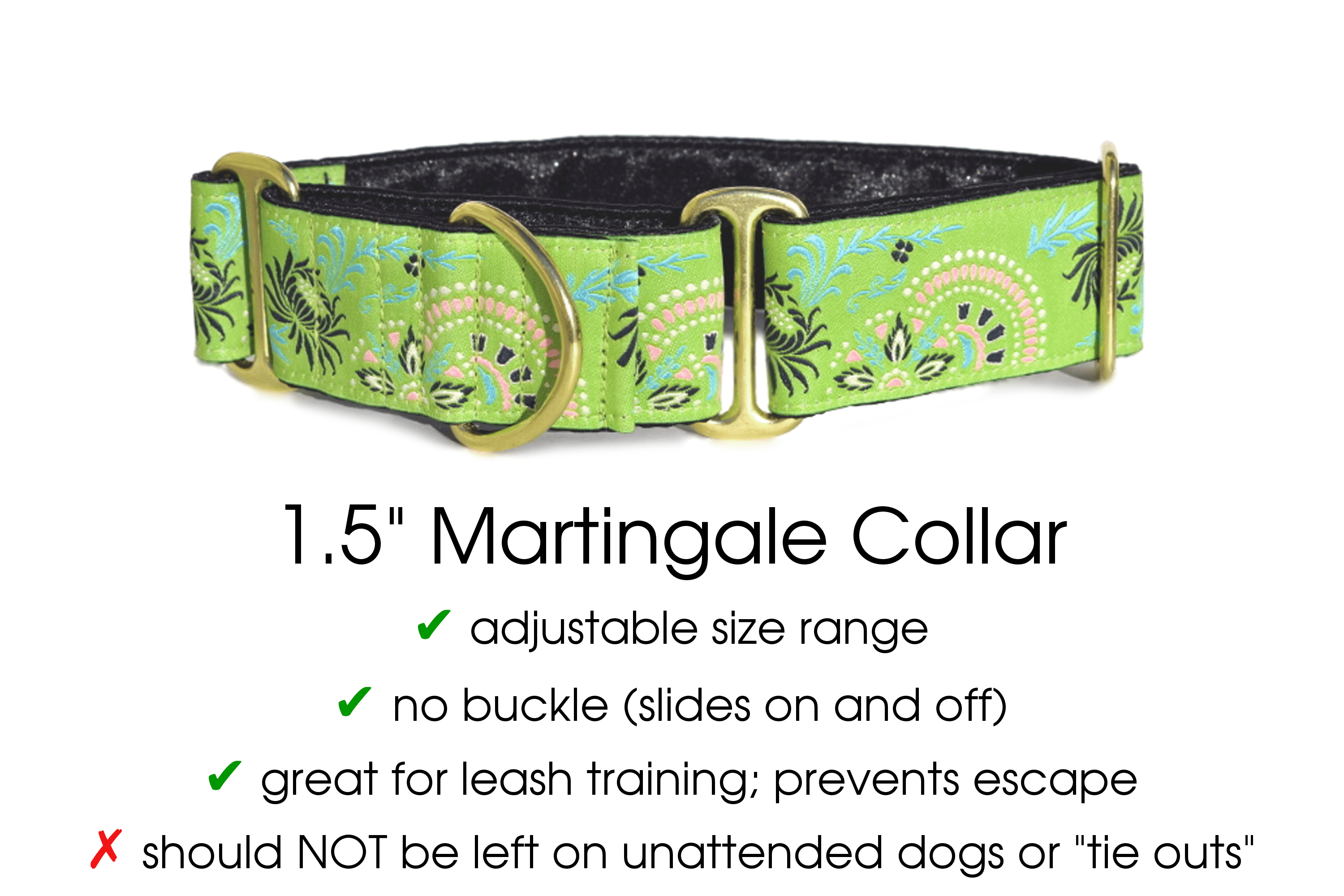 Flower Burst in Lime Green - Martingale Dog Collar or Buckle Dog Collar - 1.5" Width - The Hound Haberdashery