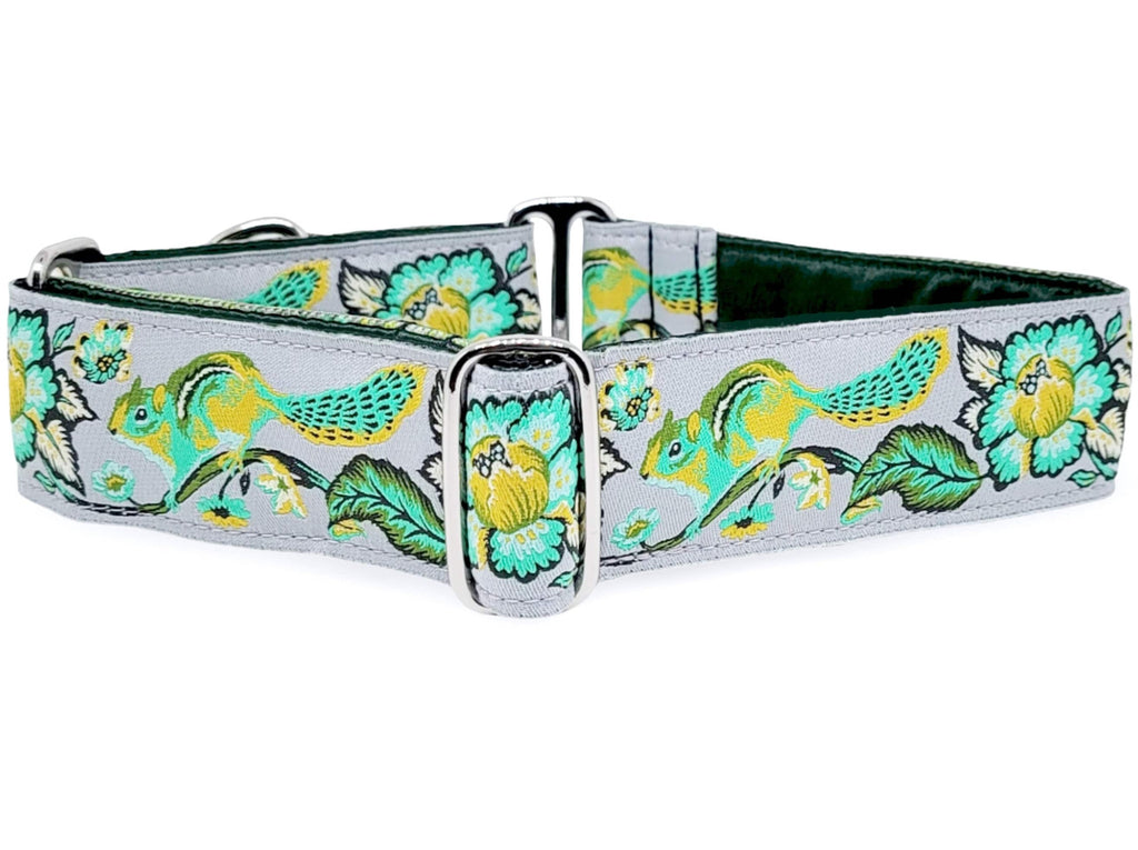 The Hound Haberdashery Collar Cheery Chipmunk Jacquard in Gray - Martingale Dog Collar or Buckle Dog Collar - 1.5" Width