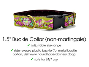 The Hound Haberdashery Collar Cheery Chipmunk Jacquard in Olive - Martingale Dog Collar or Buckle Dog Collar - 1.5" Width