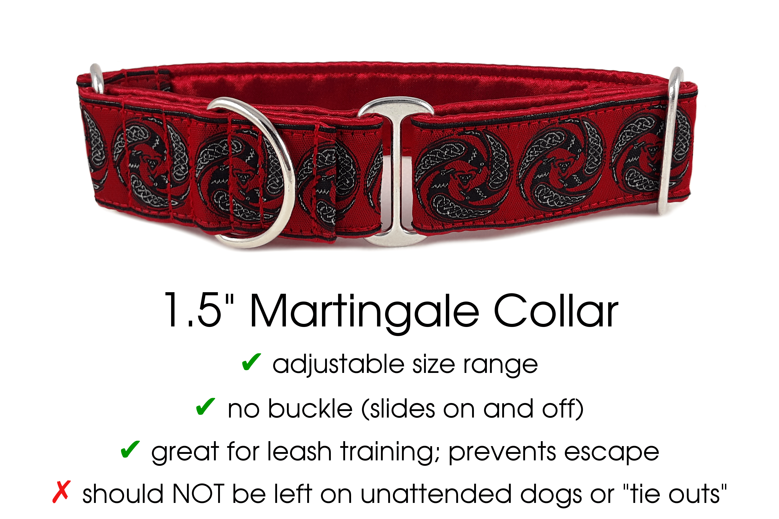 Celtic Ravens in Red - Martingale Dog Collar or Buckle Dog Collar - 1.5" Width - The Hound Haberdashery