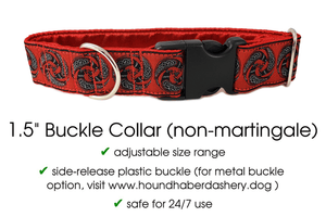 The Hound Haberdashery Collar Celtic Ravens in Red - Martingale Dog Collar or Buckle Dog Collar - 1.5" Width