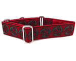 Load image into Gallery viewer, Celtic Ravens in Red - Martingale Dog Collar or Buckle Dog Collar - 1.5&quot; Width - The Hound Haberdashery
