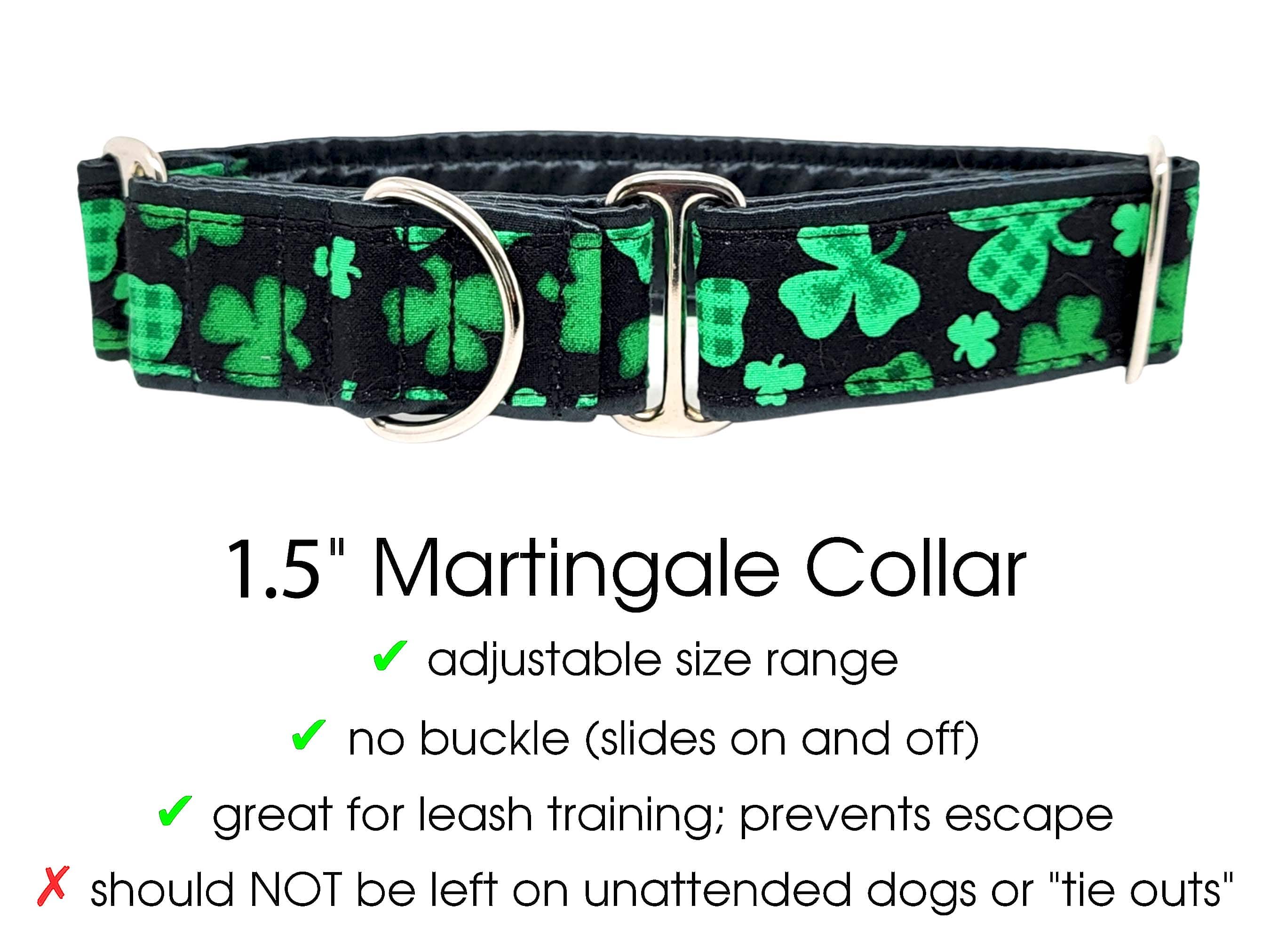 The Hound Haberdashery Collar Festive Shamrocks - Martingale Dog Collar or Buckle Dog Collar - 1.5" Width
