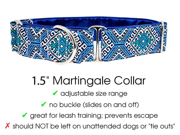 The Hound Haberdashery Collar Arizona in Blue - Martingale Dog Collar or Buckle Dog Collar - 1.5" Width